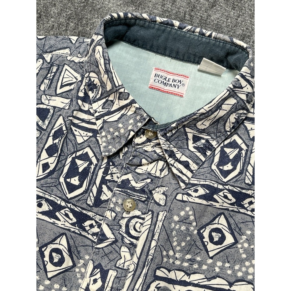 Vintage Bugle Boy Company 90s Mens Button Up  Tribal Aztec SurfShirt EUC‎